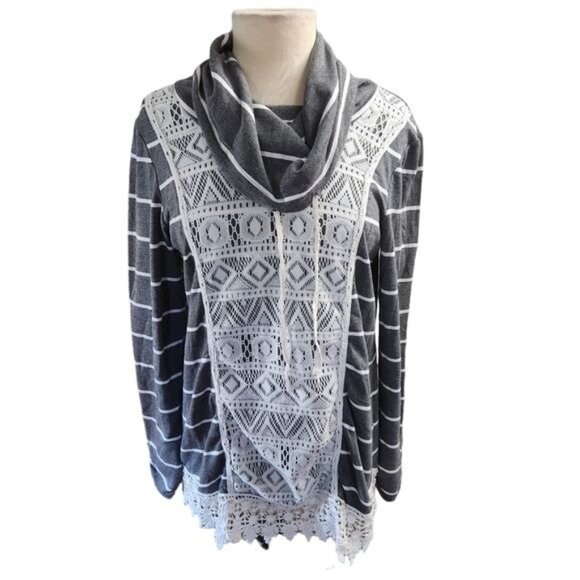 Vanity Large Striped Scowl Neck Lace Accent Sweater - Picture 2 of 6